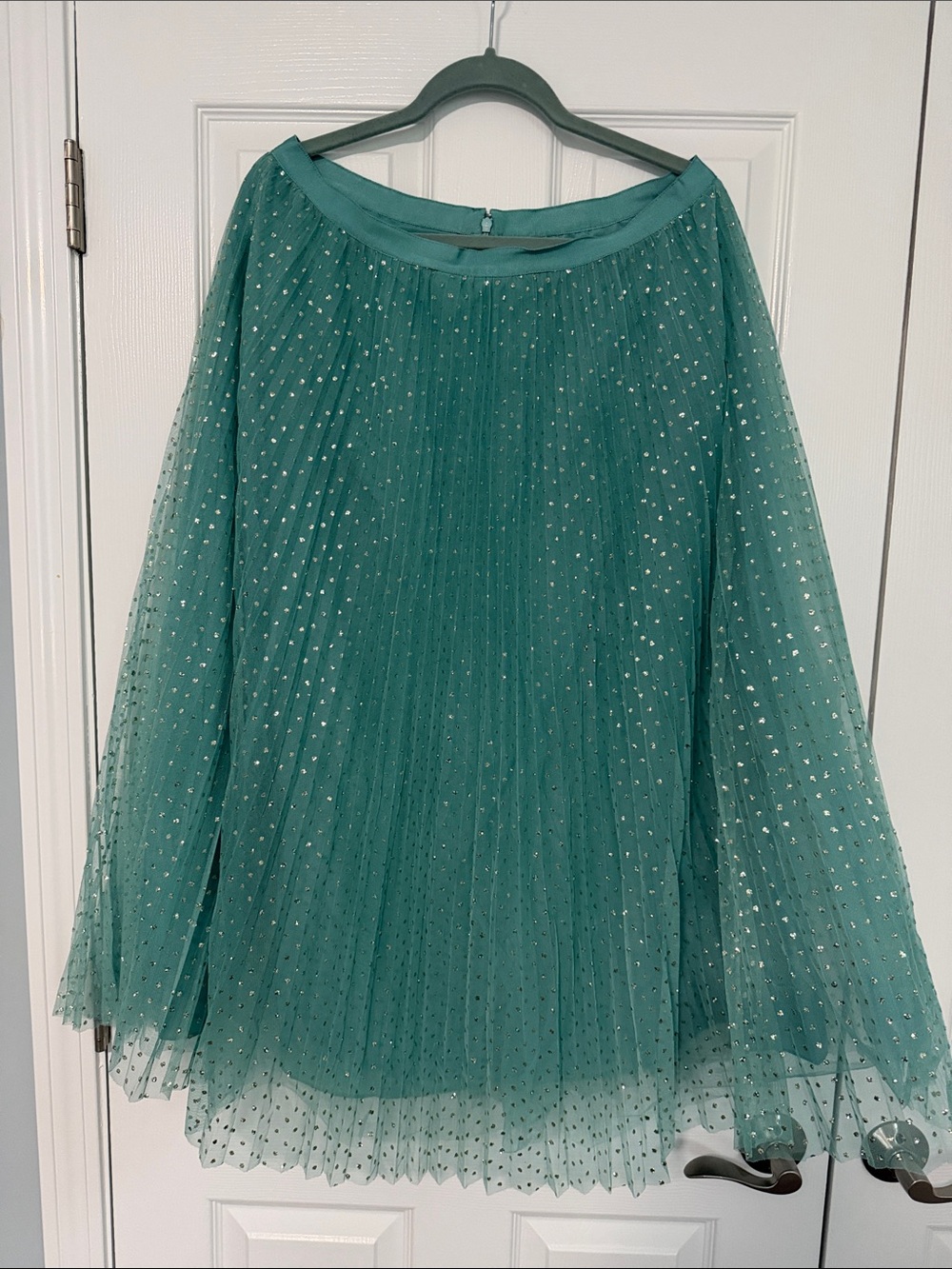 J. Crew Teal Pleated Tulle Skirt with Silver Dots